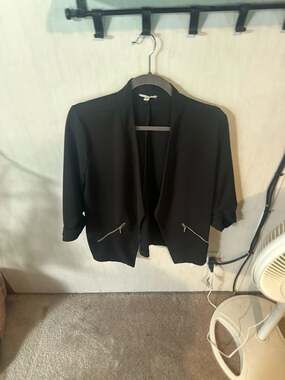 Maurices Women's 0X Black Open Front 3/4 Sleeve Blazer with Zipper Details